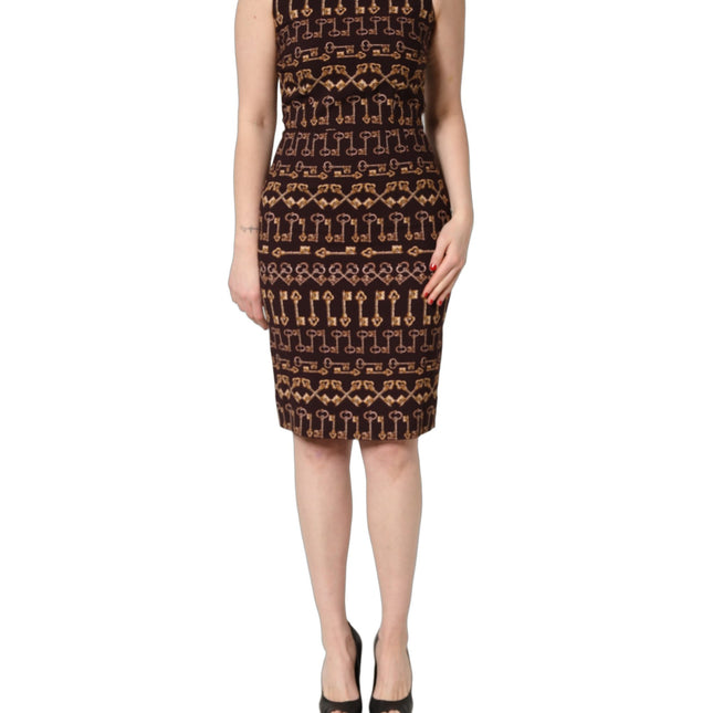 Dolce & Gabbana Brown Keys Fitted Sheath Knee Length Dress