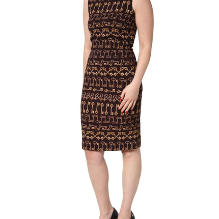 Dolce & Gabbana Brown Keys Fitted Sheath Knee Length Dress