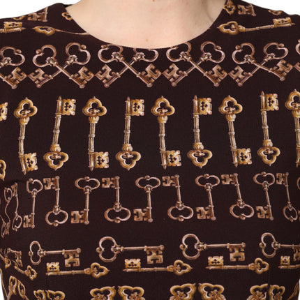 Dolce & Gabbana Brown Keys Fitted Sheath Knee Length Dress
