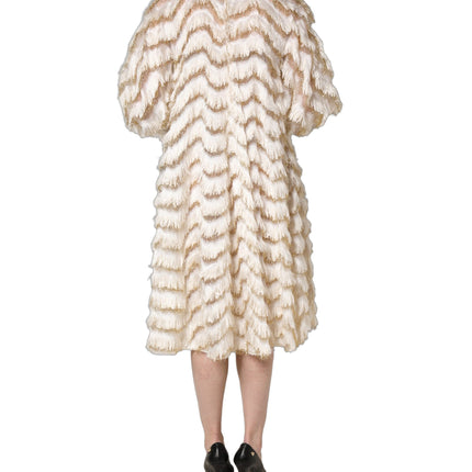Dolce & Gabbana Ivory Fringe Layered Shift Midi Dress