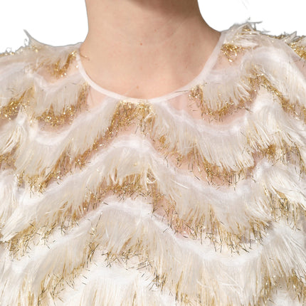 Dolce & Gabbana Ivory Fringe Layered Shift Midi Dress