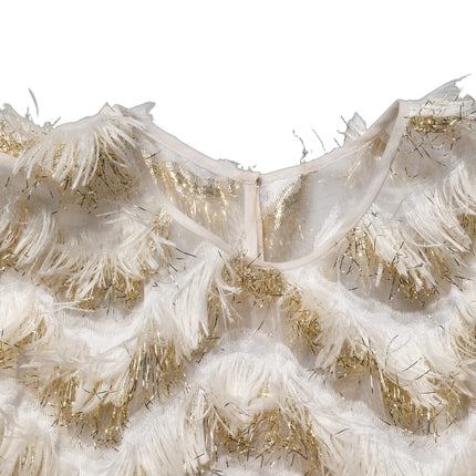 Dolce & Gabbana Ivory Fringe Layered Shift Midi Dress