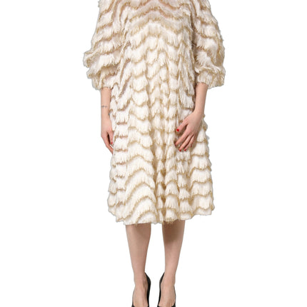 Dolce & Gabbana Ivory Fringe Layered Shift Midi Dress