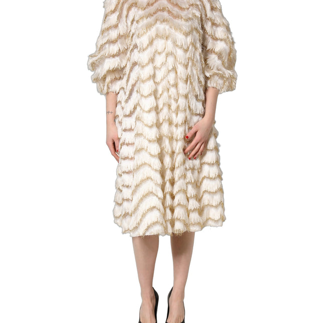 Dolce & Gabbana Ivory Fringe Layered Shift Midi Dress