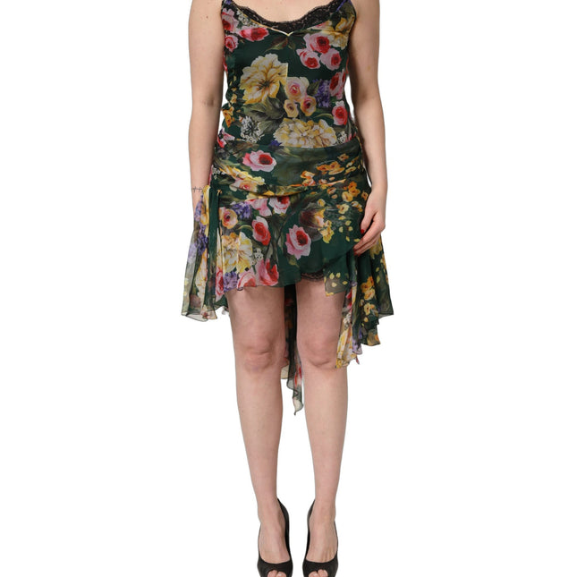 Dolce & Gabbana Multicolor Floral Print Sleeveless Mini Dress