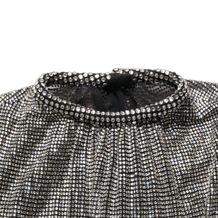 Dolce & Gabbana Silver Rhinestones Long Sleeves Bodysuit Mini Dress