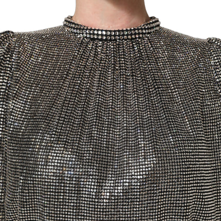 Dolce & Gabbana Silver Rhinestones Long Sleeves Bodysuit Mini Dress