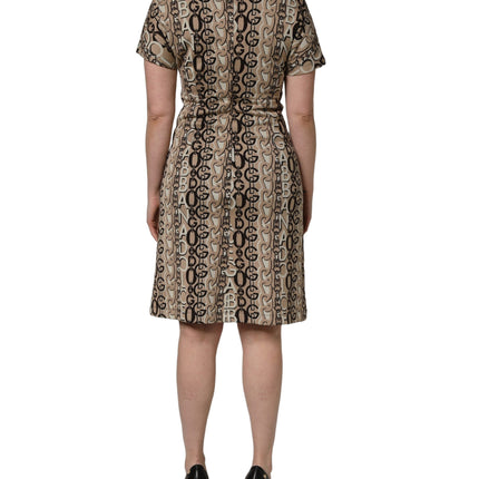 Dolce & Gabbana Brown DG Logo Chain Short-Sleeve Sheath Dress