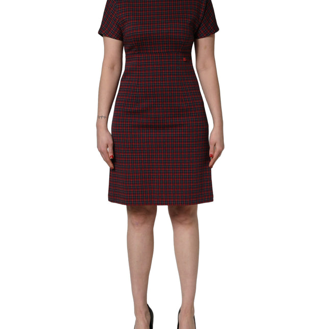 Dolce & Gabbana Red Black Checkered ShortSleeve Sheath Dress
