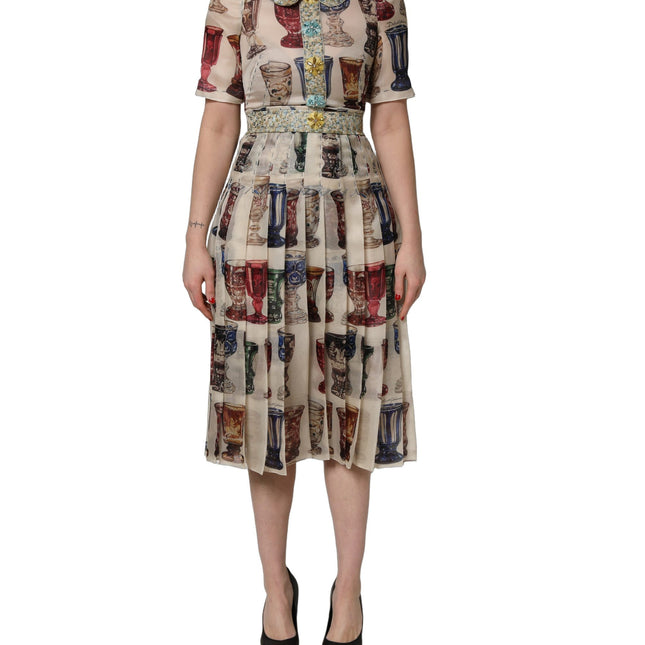 Dolce & Gabbana Multicolor Vintage Glassware Midi Dress
