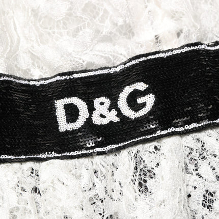 Dolce & Gabbana White Lace Top Embellished Black Skirt Dress