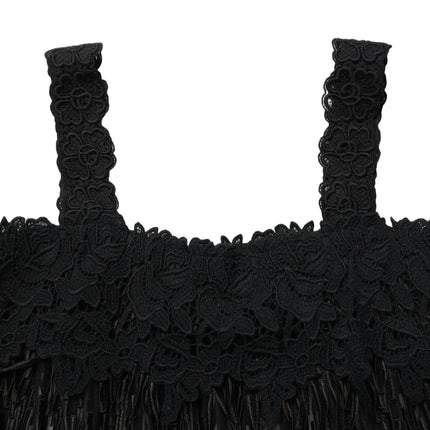 Dolce & Gabbana Black Viscose Fringed Sleeveless Mini Dress