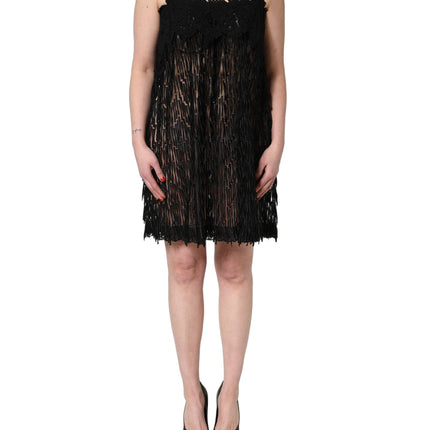 Dolce & Gabbana Black Viscose Fringed Sleeveless Mini Dress