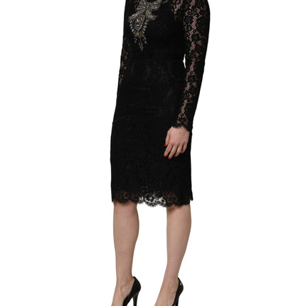 Dolce & Gabbana Black Crystal Embellished Sheath Midi Dress