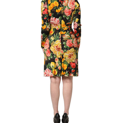 Dolce & Gabbana Multicolor Floral Print LongSleeve Midi Dress