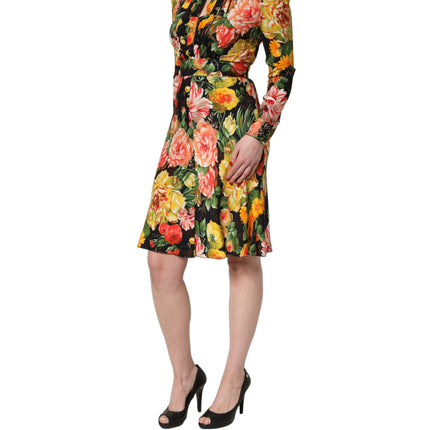 Dolce & Gabbana Multicolor Floral Print LongSleeve Midi Dress