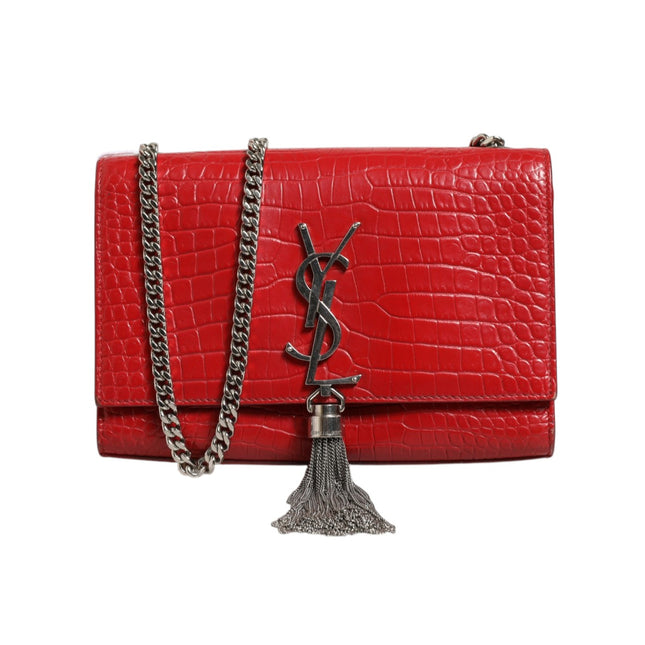 Saint Laurent Kate Tassel Chain Bag in Red Crocodile Embossed Leather