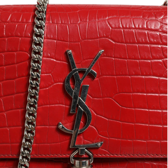 Saint Laurent Kate Tassel Chain Bag in Red Crocodile Embossed Leather