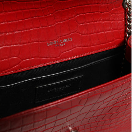 Saint Laurent Kate Tassel Chain Bag in Red Crocodile Embossed Leather