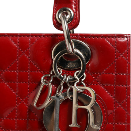 Christian Dior Cherry Red Patent Leather Cannage Quilting Small Lady Dior Bag