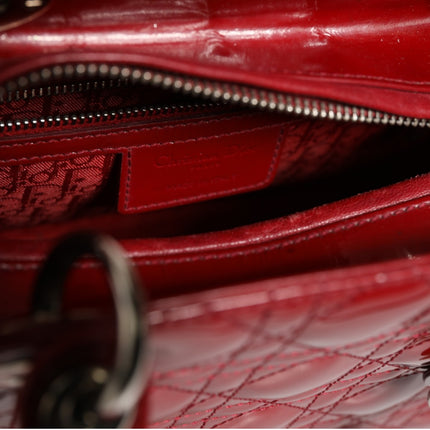 Christian Dior Cherry Red Patent Leather Cannage Quilting Small Lady Dior Bag