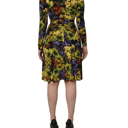 Dolce & Gabbana Multicolor Grape Print LongSleeve Midi Dress