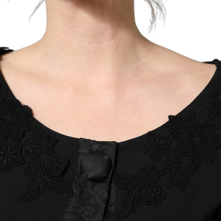 Dolce & Gabbana Black Button Fastening Lace Trimmed Blazer Jacket