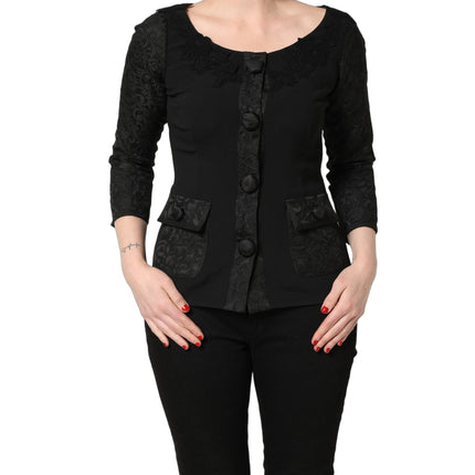 Dolce & Gabbana Black Button Fastening Lace Trimmed Blazer Jacket