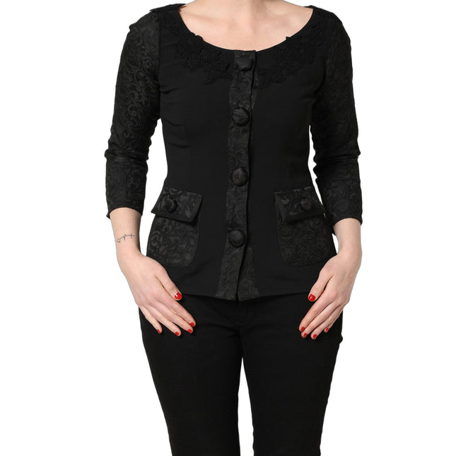 Dolce & Gabbana Black Button Fastening Lace Trimmed Blazer Jacket