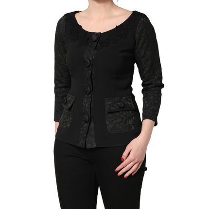 Dolce & Gabbana Black Button Fastening Lace Trimmed Blazer Jacket