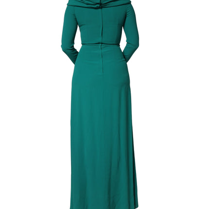 Dolce & Gabbana Green Round Neck Long Sleeves Gown Dress