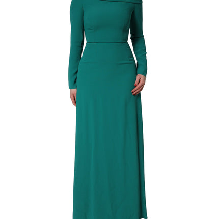 Dolce & Gabbana Green Round Neck Long Sleeves Gown Dress