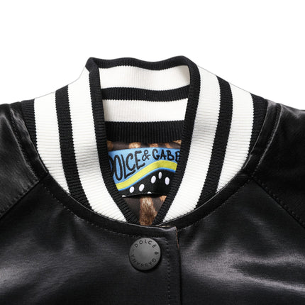 Dolce & Gabbana Black Satin Floral Embroidery Bomber Jacket
