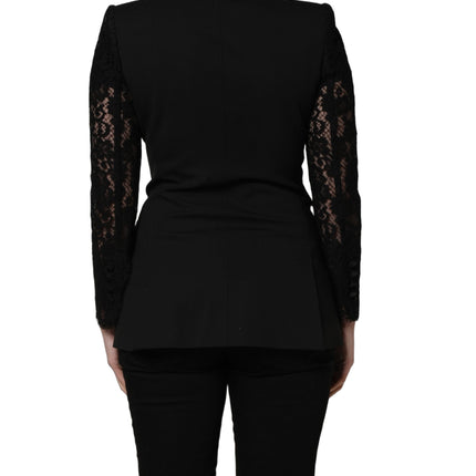 Dolce & Gabbana Black Wool DoubleBreasted Lace Sleeve Jacket