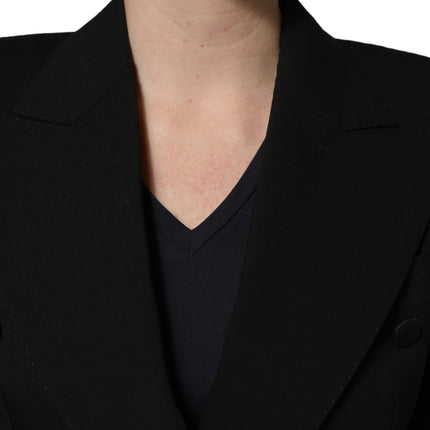 Dolce & Gabbana Black Wool DoubleBreasted Lace Sleeve Jacket