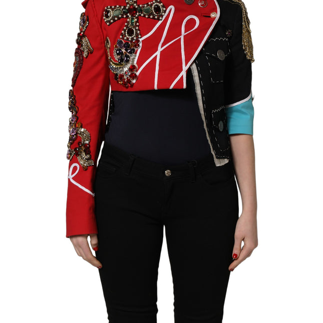 Dolce & Gabbana Multicolor Asymmetrical Ornate Jewel Cropped Jacket