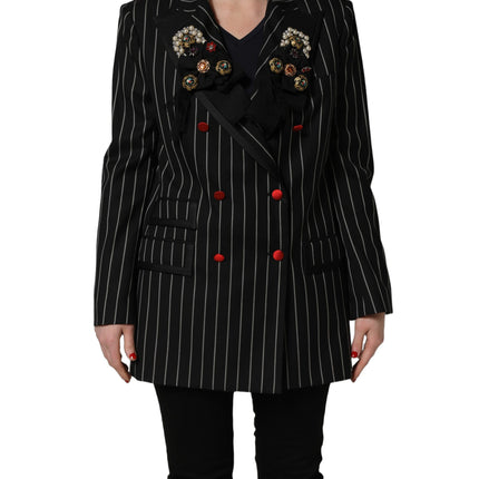 Dolce & Gabbana Black Stripe Double-Breasted Blazer Jacket