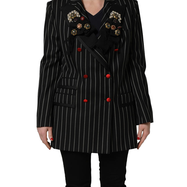 Dolce & Gabbana Black Stripe Double-Breasted Blazer Jacket