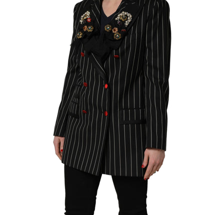 Dolce & Gabbana Black Stripe Double-Breasted Blazer Jacket