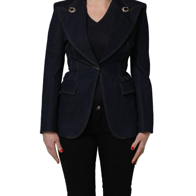 Dolce & Gabbana Blue Single-Breasted Denim Blazer Jacket