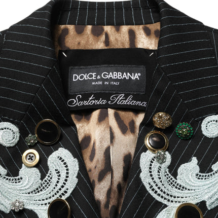Dolce & Gabbana Black Stripe Double-Breasted Blazer Jacket