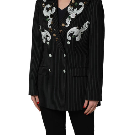 Dolce & Gabbana Black Stripe Double-Breasted Blazer Jacket