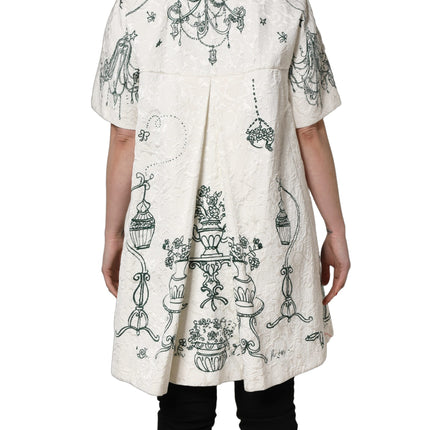 Dolce & Gabbana White Jacquard Garden Print Coat Jacket