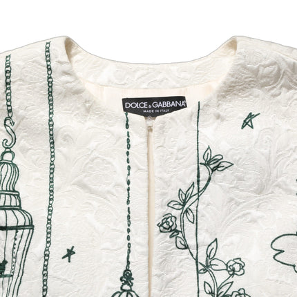 Dolce & Gabbana White Jacquard Garden Print Coat Jacket