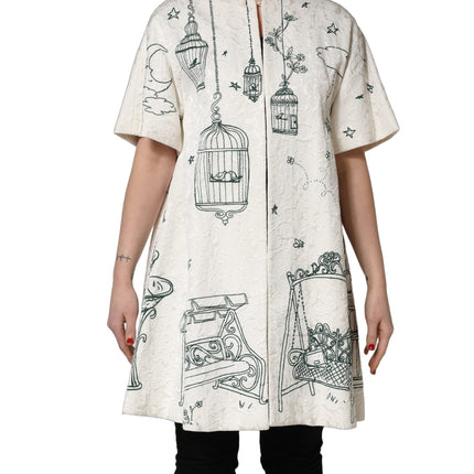 Dolce & Gabbana White Jacquard Garden Print Coat Jacket