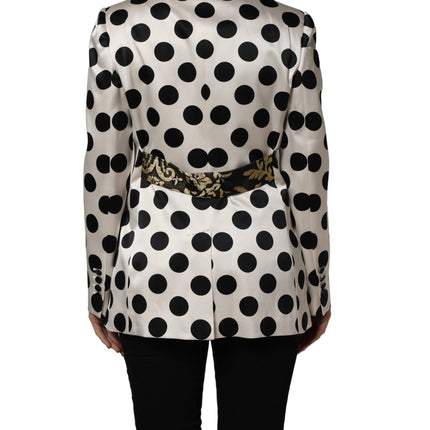 Dolce & Gabbana White Brocade Polka-Dot Print Blazer Jacket