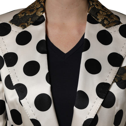 Dolce & Gabbana White Brocade Polka-Dot Print Blazer Jacket