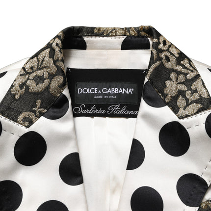 Dolce & Gabbana White Brocade Polka-Dot Print Blazer Jacket