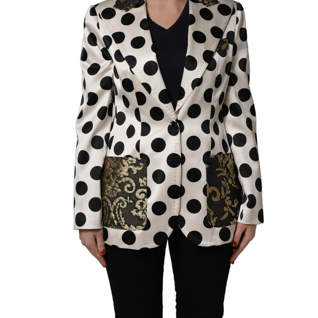 Dolce & Gabbana White Brocade Polka-Dot Print Blazer Jacket