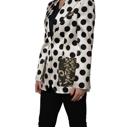 Dolce & Gabbana White Brocade Polka-Dot Print Blazer Jacket